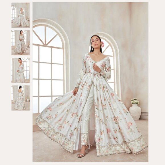 Brand New Lashkaraa White Floral Pant Style Anarkali - Picture 2 of 12